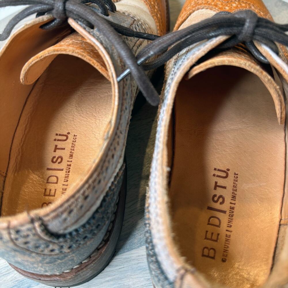 Bed Stu Lita II Oxford Tan Rustic Multi Leather Wingtip Brogues Women’s Size 7 - Picture 8 of 11